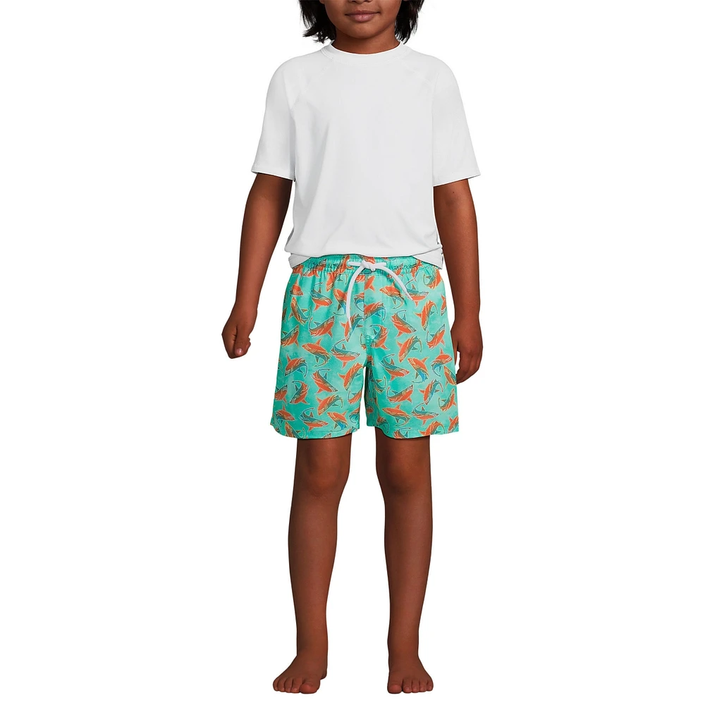 Lands' End Boys Chlorine Resistant Short Sleeve Upf 50 Rash Guard Swim Trunk Set