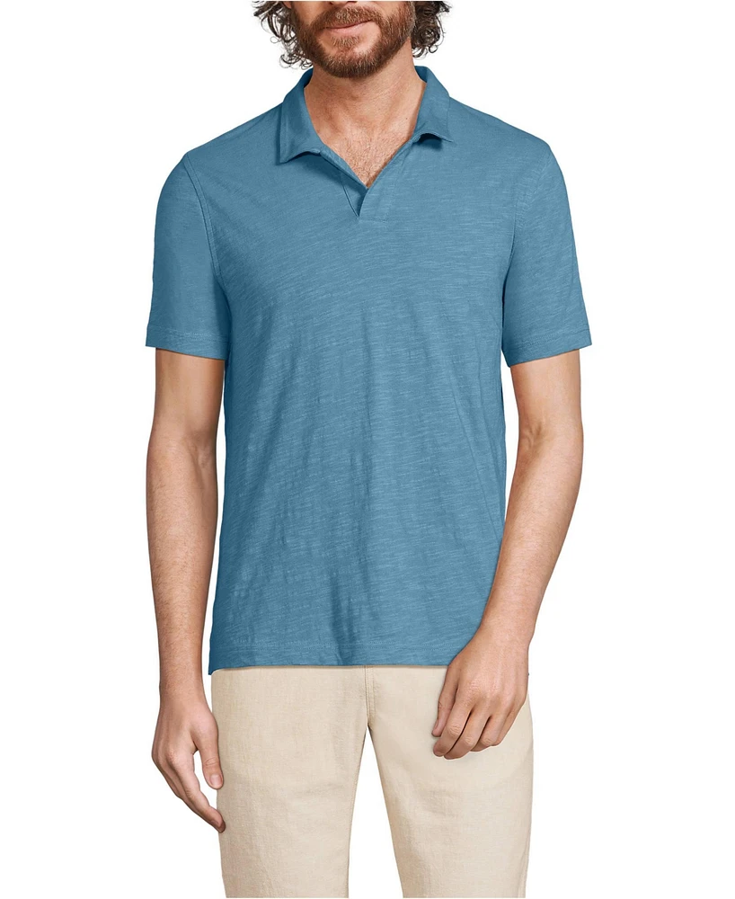 Lands' End Men's Short Sleeve Slub Johnny Collar Polo