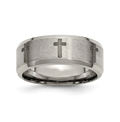 Chisel Titanium Brushed Cross Beveled Edge Wedding Band Ring