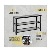 Solid Pine Wood 3-Tier Entryway Shoe Rack Bench With Metal Mesh Shelves, For Entryway, Mudroom, Or Bedroom, And More!