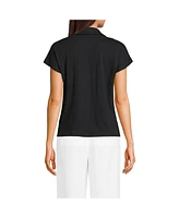 Lands' End Women's Linen Blend Johnny Collar Polo