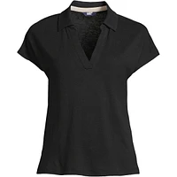 Lands' End Women's Linen Blend Johnny Collar Polo