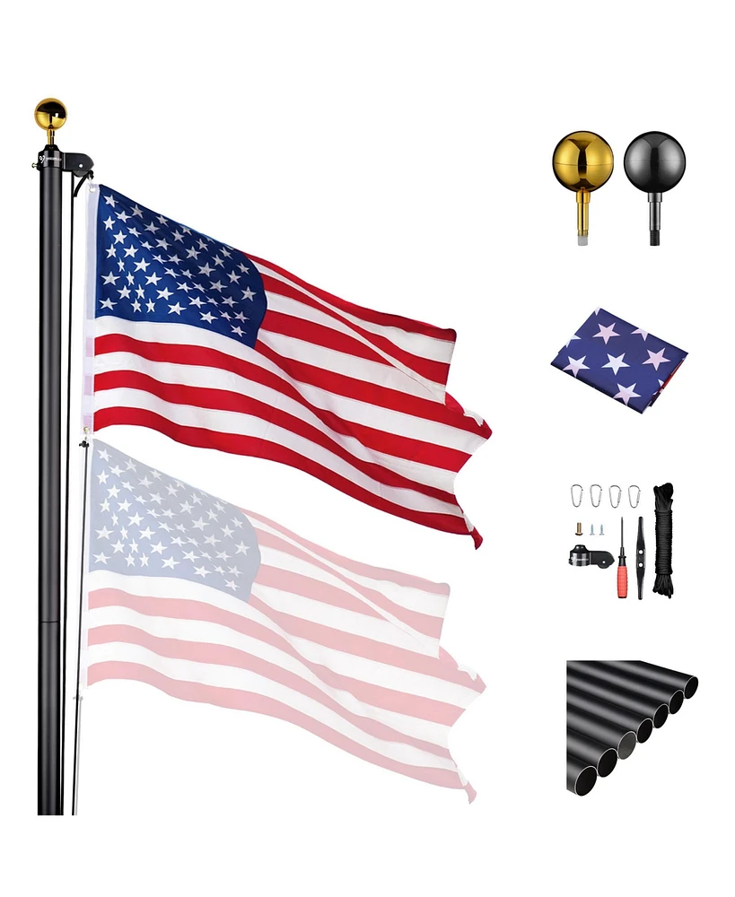 Yescom 25 Ft Aluminum Sectional Flagpole with 3x5 Ft Us Flag Gold Ball Outdoor