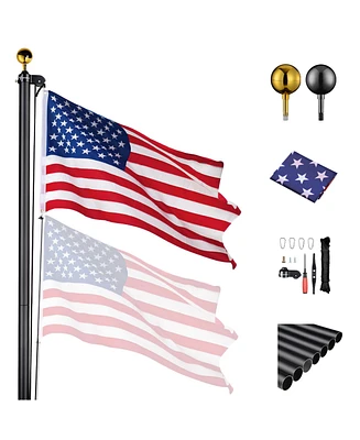 Yescom Ft Aluminum Sectional Flagpole with 3x5 Ft Us Flag Gold Ball Outdoor