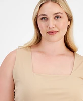 Bar Iii Plus Solid Square-Neck Sleeveless Tank Top, Created for Macy's