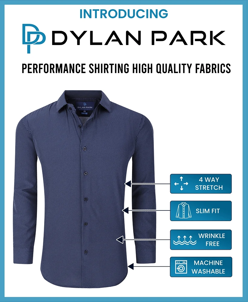 Dylan Park Men's Geometric Performance Stretch Button Down Dress Shirt