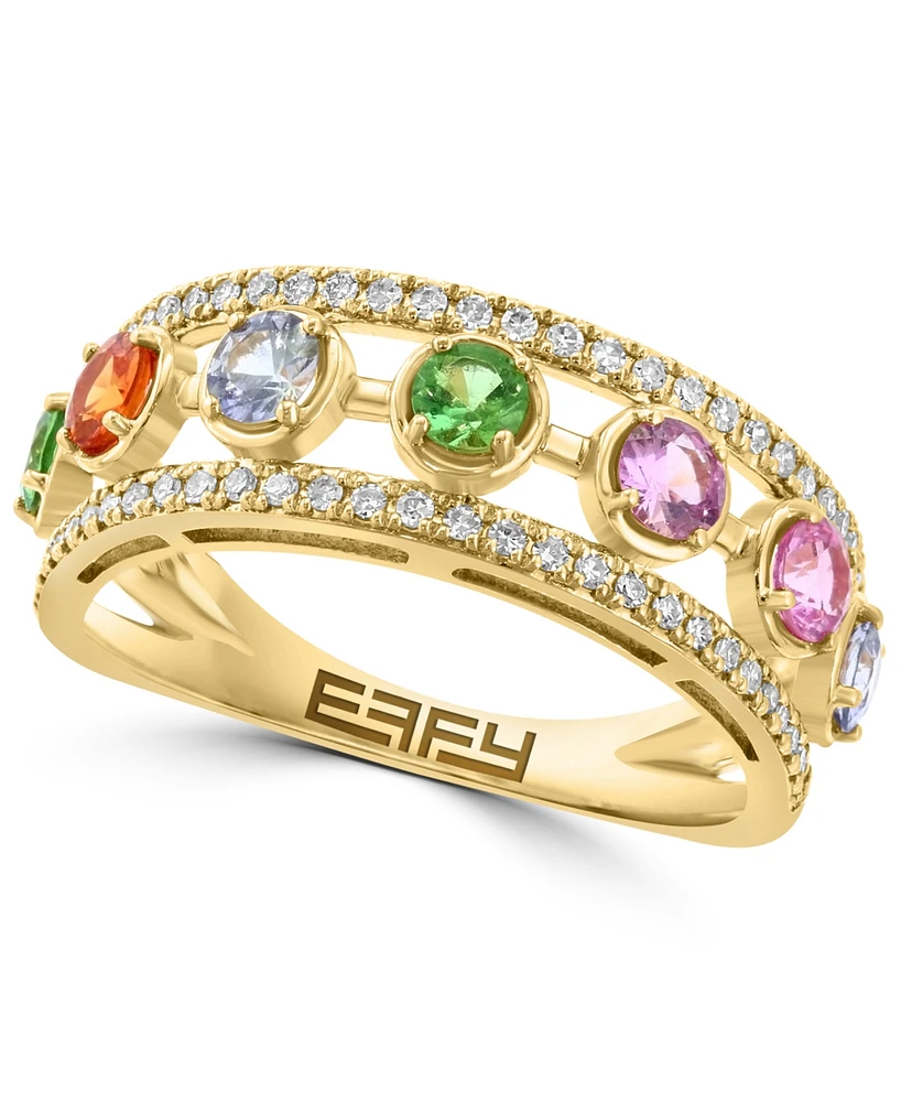 Effy Multi-Gemstone (7/8 ct. t.w.) & Diamond (1/5 ct. t.w.) Open Work Statement Ring in 14k Gold