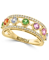 Effy Multi-Gemstone (7/8 ct. t.w.) & Diamond (1/5 ct. t.w.) Open Work Statement Ring in 14k Gold