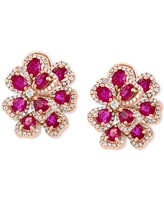 Effy Ruby (4-1/4 ct. t.w.) & Diamond (7/8 ct. t.w.) Flower Statement Earrings in 14k Rose Gold