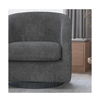 Caro Upholstered Club Style Barrel Chair With Sloped Armrests And 360 Degree Swivel Base A Vinyl Wrap