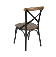 Merrick Lane Tucker Series Industrial Style Black Metal X-Back Dining Chair With Fruitwood Finished Seat And Back