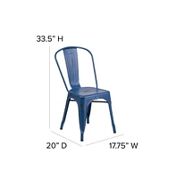 Merrick Lane Banks Indoor/Outdoor Stacking Metal Dining Chair With Single Slat Back And Distressed Powder Coated Finish