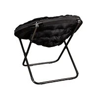 Emma+Oliver Ersa Oversize Folding Saucer Chair With Cozy Faux Fur Cushion And Metal Frame For Dorms, Bedrooms, Apartments More