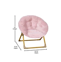 Emma+Oliver Io Kid'S Folding Saucer Chair With Cozy Faux Fur Upholstery And Metal Frame For Playroom, Bedrooms, Nursery More