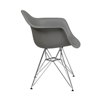 Emma+Oliver Plastic Accent Dining Chair With Arms And Chrome Base