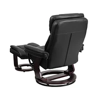 Multi-Position Recliner Chair & Curved Ottoman With Swivel Wood Base