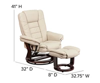 Multi-Position Stitched Recliner & Ottoman With Swivel Base