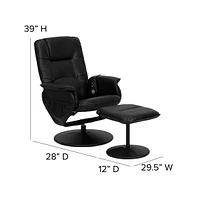 Massaging Multi-Position Recliner With Deep Side Pockets And Ottoman With Wrapped Base