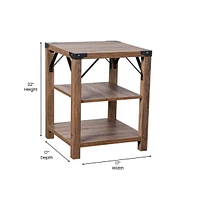 Merrick Lane Green River Modern Farmhouse Engineered Wood End Table With Two Tiered Shelving And Powder Coated Steel Accents