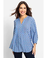 Olsen Women's 3/4 Sleeve Geo Print Tunic Blouse