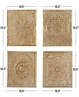 Rosemary Lane Gold Metal Scroll Wall Decor with Embossed Details, Set of 4 17"W, 17"H