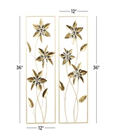 Rosemary Lane Gold Metal Floral Wall Decor with Gold Frame Set of 2 12"W, 36"H