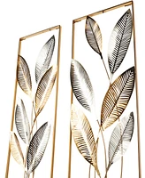 Rosemary Lane Gold Metal Metallic Cutout Leaf Wall Decor with Silver Accents Set of 2 14"W, 36"H