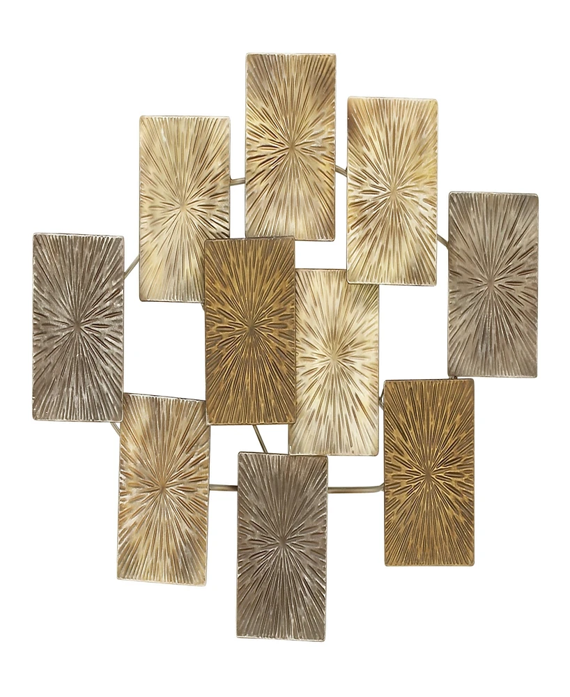 Rosemary Lane Gold Metal Sunburst Carved Overlapping Square Wall Decor, 43" x 3" x 24"