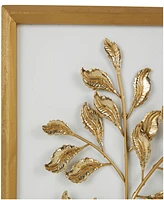 Rosemary Lane Gold Wood Leaf 3D Wall Decor with Beveled Frame, Set of 2 13"W, 17"H