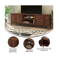 Emma+Oliver Beverly Mid-Century Modern Wooden Tv Stand With Soft Close Doors, Shelf