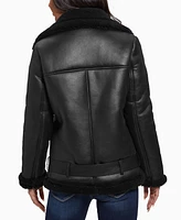 Guess Women's Faux-Shearling Asymmetric Moto Coat