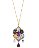 Le Vian Multi-Gemstone (10-1/2 ct. t.w.) & Diamond (6/8 ct. t.w.) Halo Cluster & Briolette 18" Pendant Necklace in 14k Gold