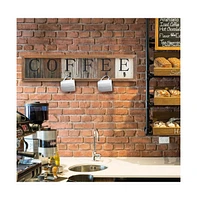 Rustic Coffee Mug Rack Wall Mounted, Printed Coffee Sign - 6 Coffee Cup Hooks - Wooden Coffee Mug Organizer - Distressed Coffee Rack Sign (31.5")