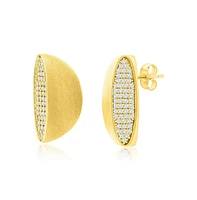 Simona Gold Plated Over Sterling Silver Pave Cz Matte Half Circle Earrings