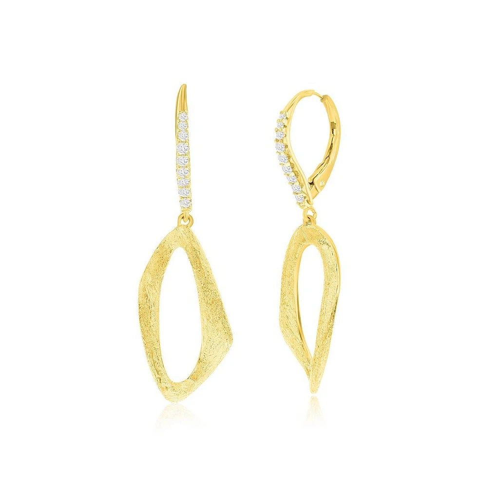 Simona Gold Plated Over Sterling Silver Oval Twist Brushed Cz Earrings