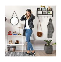 Rustic Coat Rack Wall Mounted Shelf With Hooks & Baskets, Entryway Organizer 5 And Cubbies