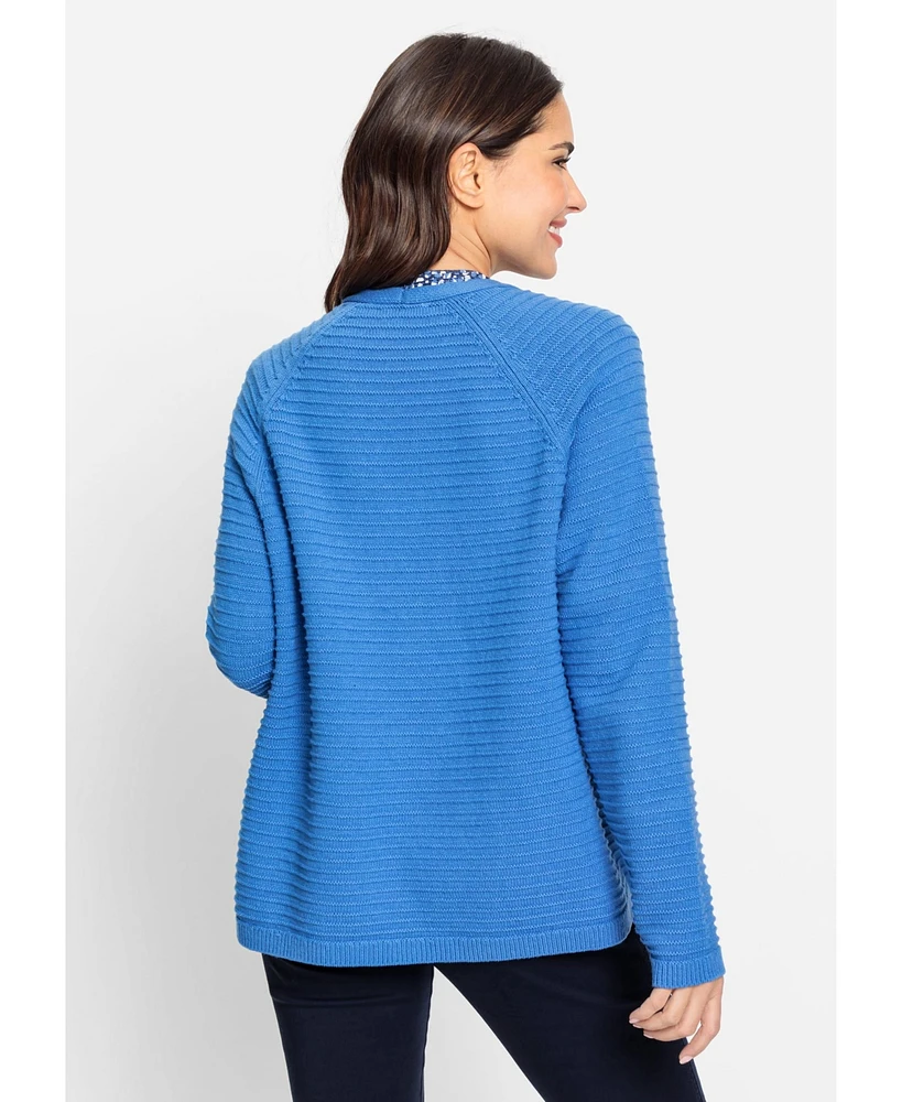 Olsen Women's Cotton Blend Long Sleeve Open Front Solid Cardigan
