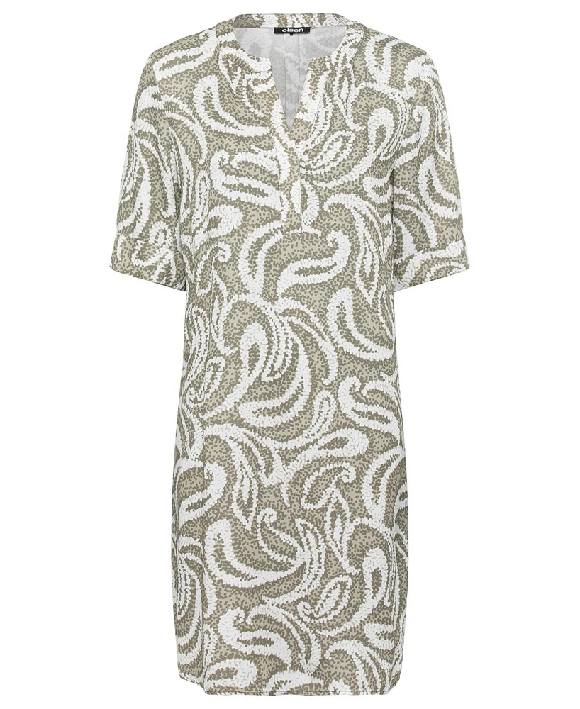 Olsen Women's Pure Viscose Short Sleeve Paisley Tunic Dress