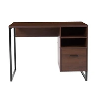Merrick Lane Brighton Rustic Computer Desk With Shelving And Storage Drawer Metal Frame Pedestal Base Home Office Desk