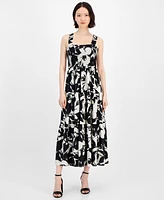 Anne Klein Women's Floral-Print Smocked Midi Dress