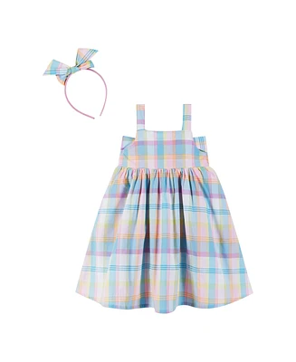 Andy & Evan Toddler Girls / Bow Back Multi Plaid Babydoll Dress