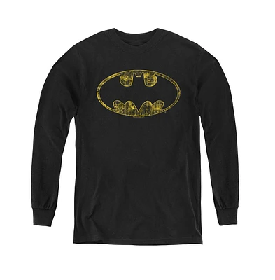 Batman Boys Youth Tattered Logo Long Sleeve Sweatshirts