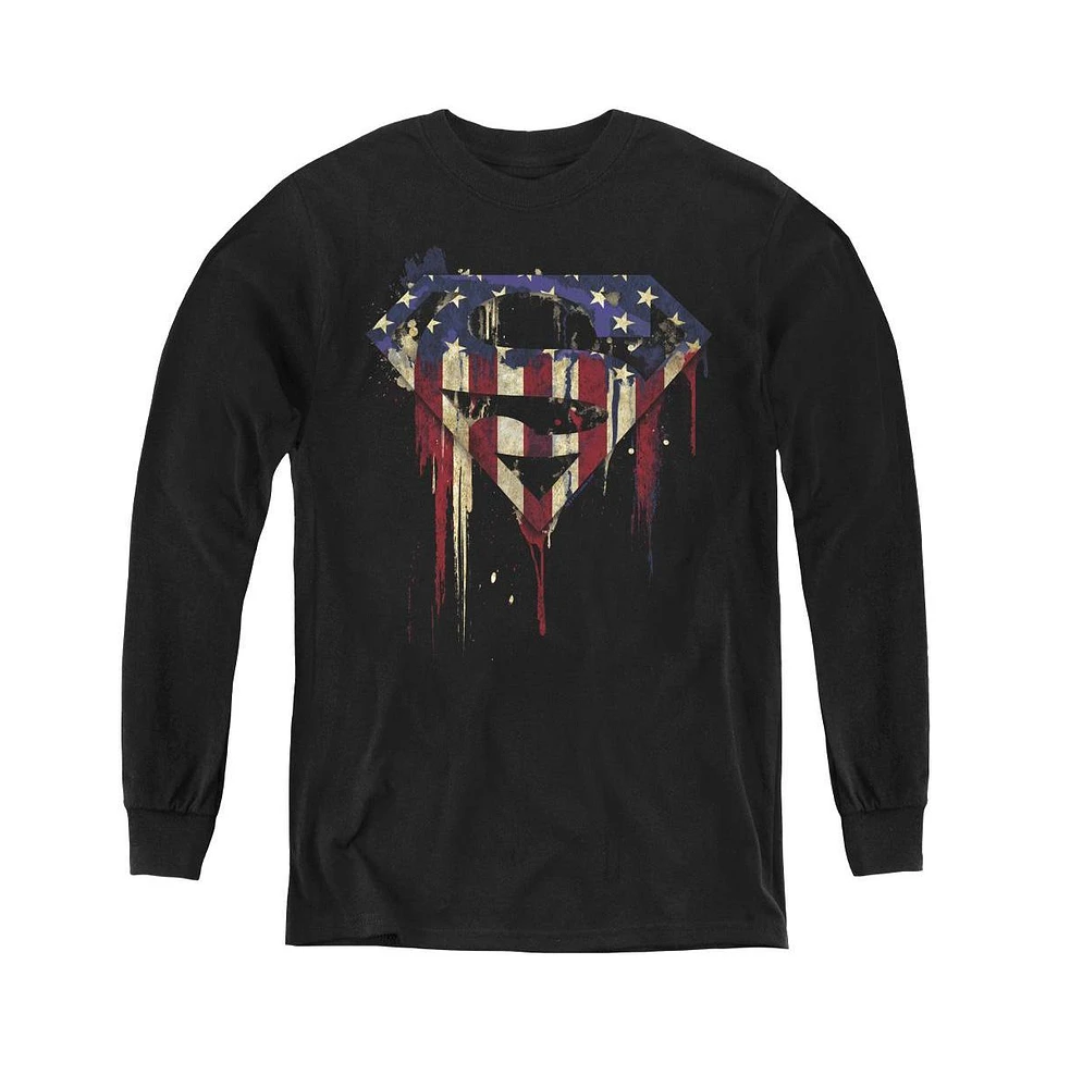 Superman Boys Youth Bleeding Shield Long Sleeve Sweatshirts