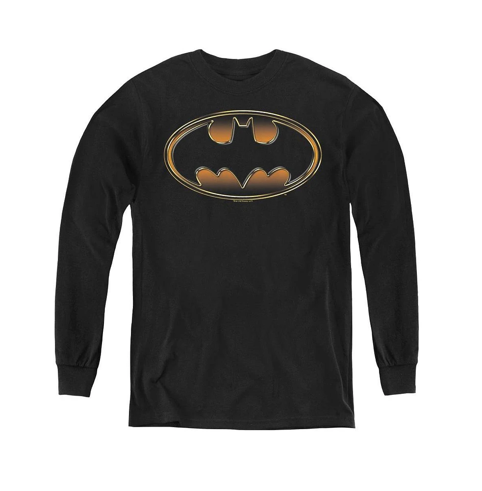 Batman Boys Youth Black & Gold Embossed Long Sleeve Sweatshirts