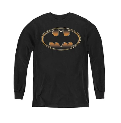 Batman Boys Youth Black & Gold Embossed Long Sleeve Sweatshirts
