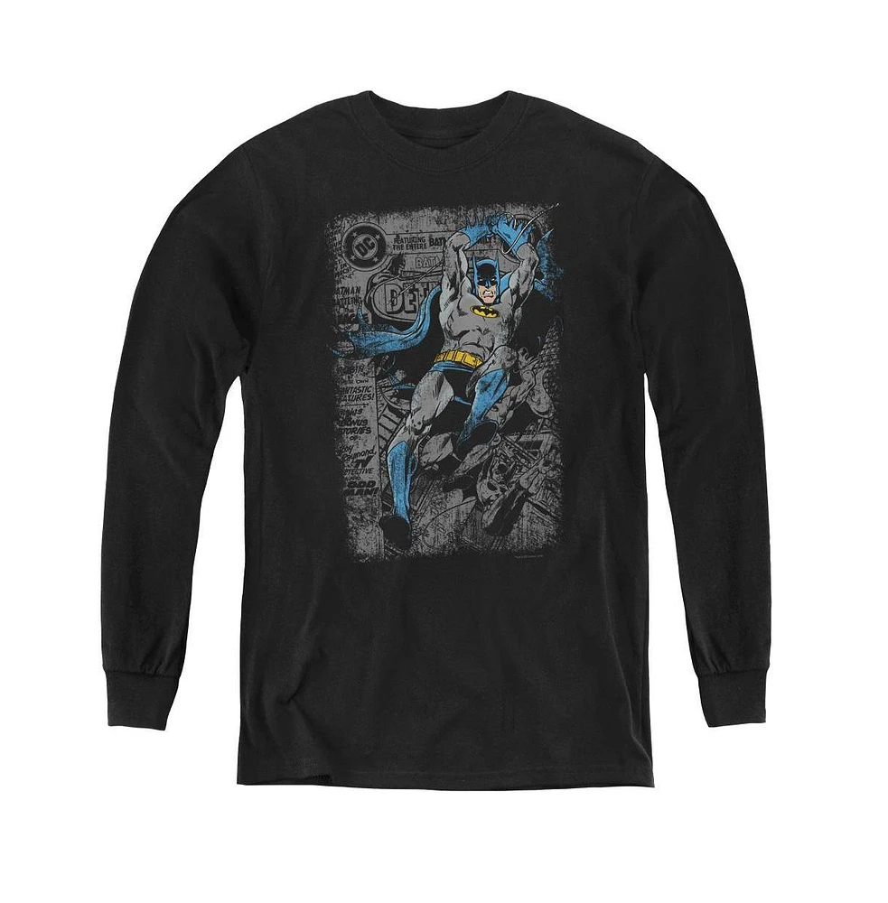 Batman Boys Youth Detective 487 Distress Long Sleeve Sweatshirts