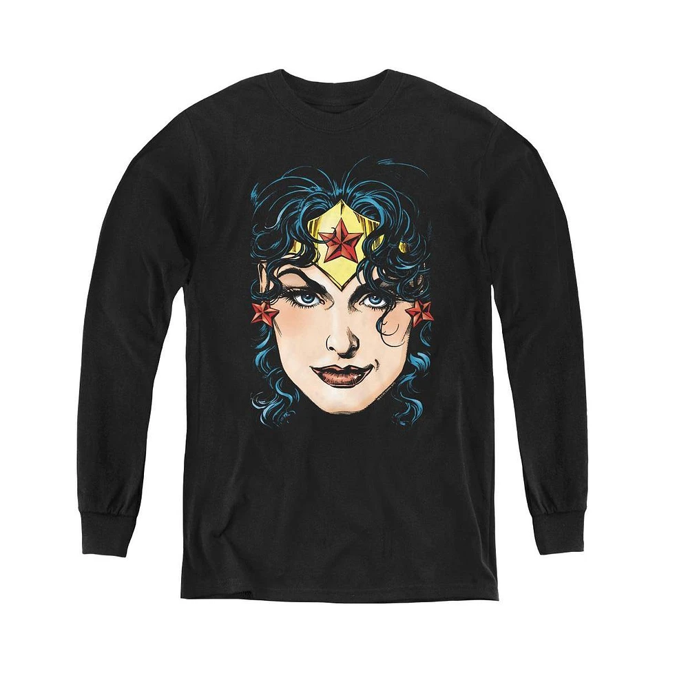 Justice League Boys of America Youth Dco Wonder Woman Head Long Sleeve Sweatshirts