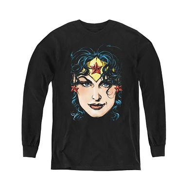 Justice League Boys of America Youth Dco Wonder Woman Head Long Sleeve Sweatshirts