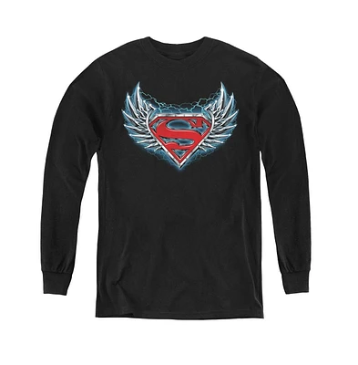 Superman Boys Youth Steel Wings Logo Long Sleeve Sweatshirts