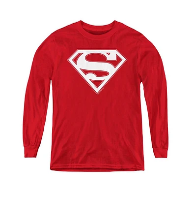 Superman Boys Youth Red & White Shield Long Sleeve Sweatshirts